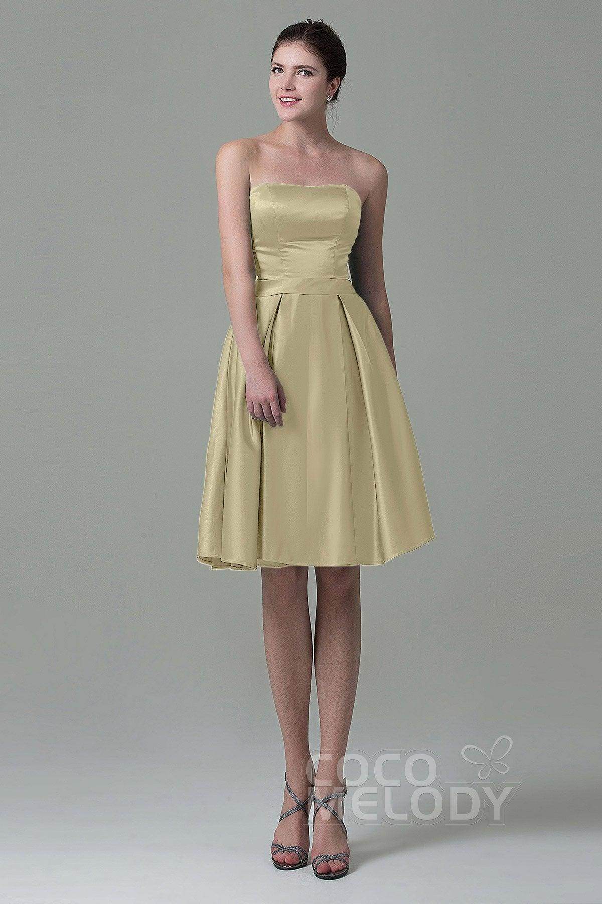 A-Line Knee Length Satin Bridesmaid Dress COZK1500A - COCOMELODY